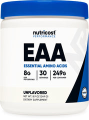 Nutricost envase frontal mostrando etiqueta y volumen, confiabilidad visual