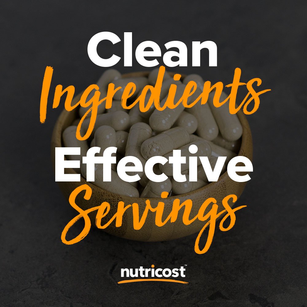 Nutricost envase lateral con tabla de nutrientes e instrucciones