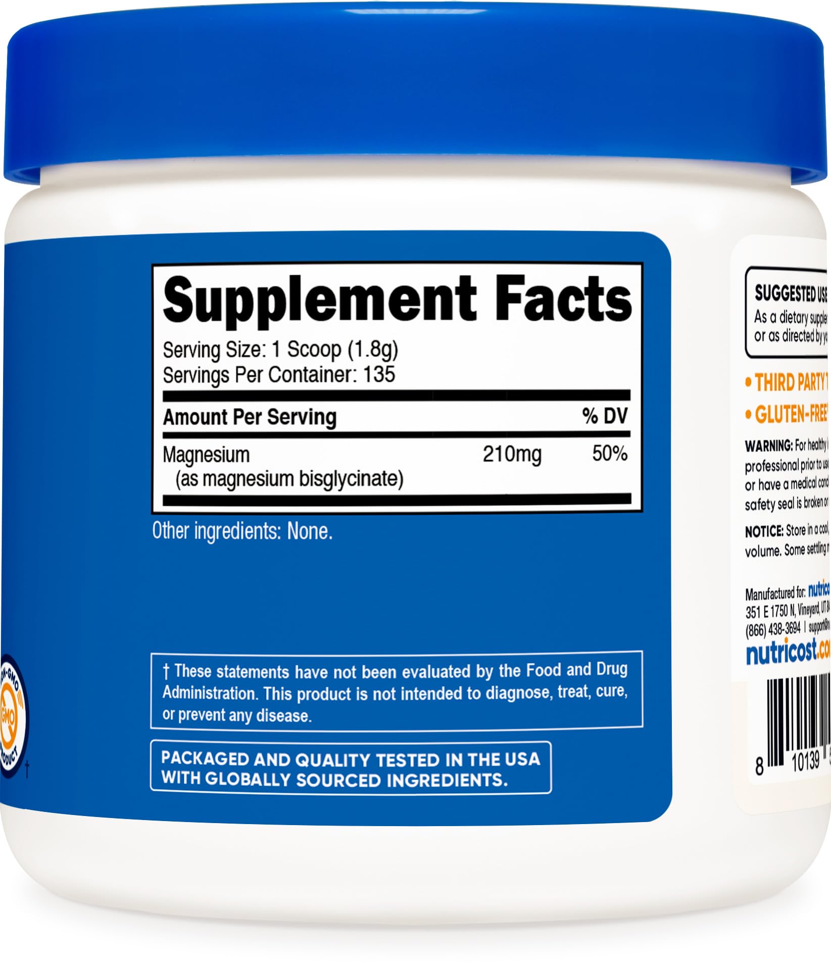 Nutricost etiqueta con certificaciones NSF y GMP que garantiza calidad