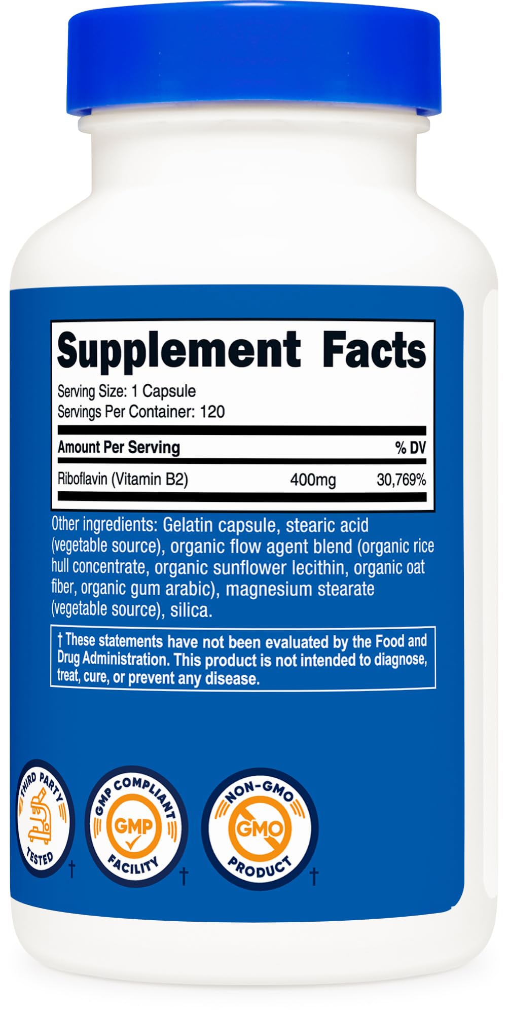 Nutricost etiqueta detalle mostrando información de 400 mg y certificaciones