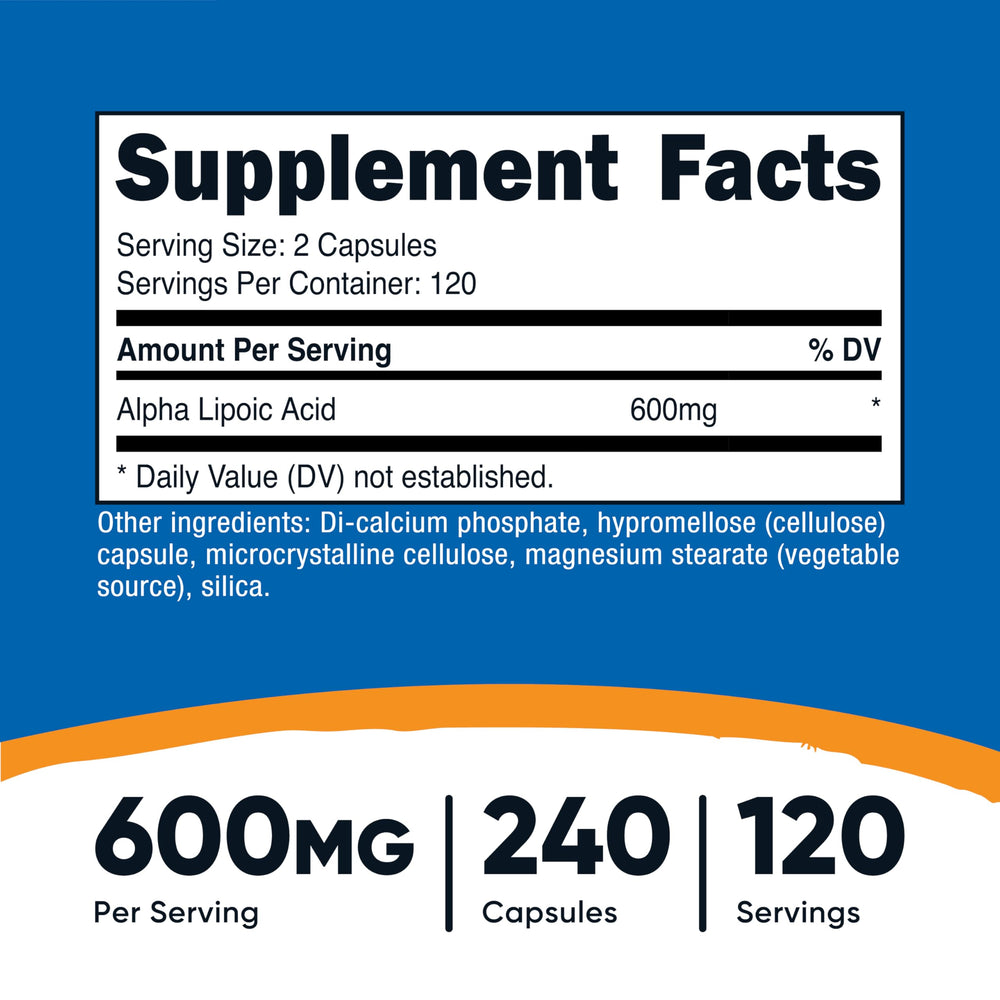 Nutricost etiqueta detalle con información de 600 mg por servicio