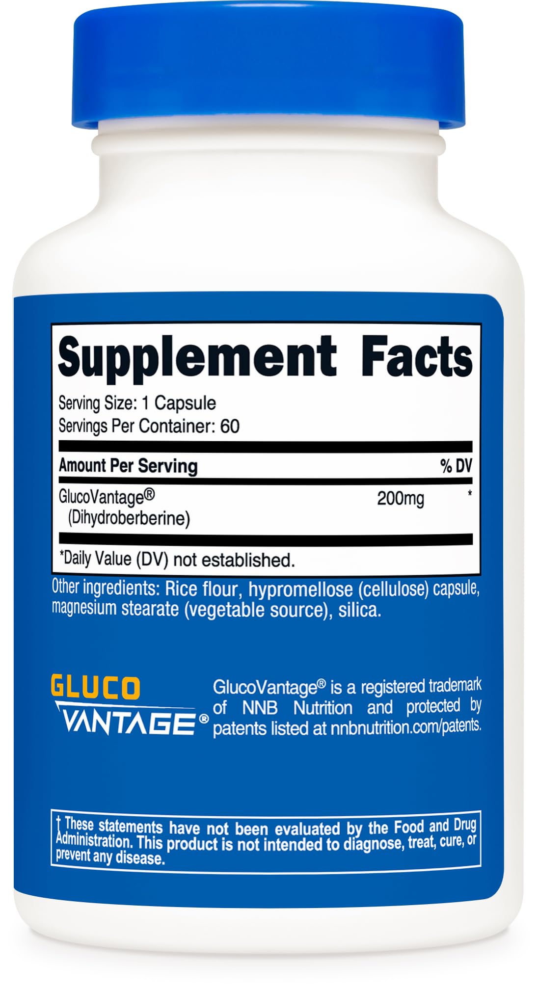 Nutricost etiqueta con GlucoVantage y lista de ingredientes para mayor confianza