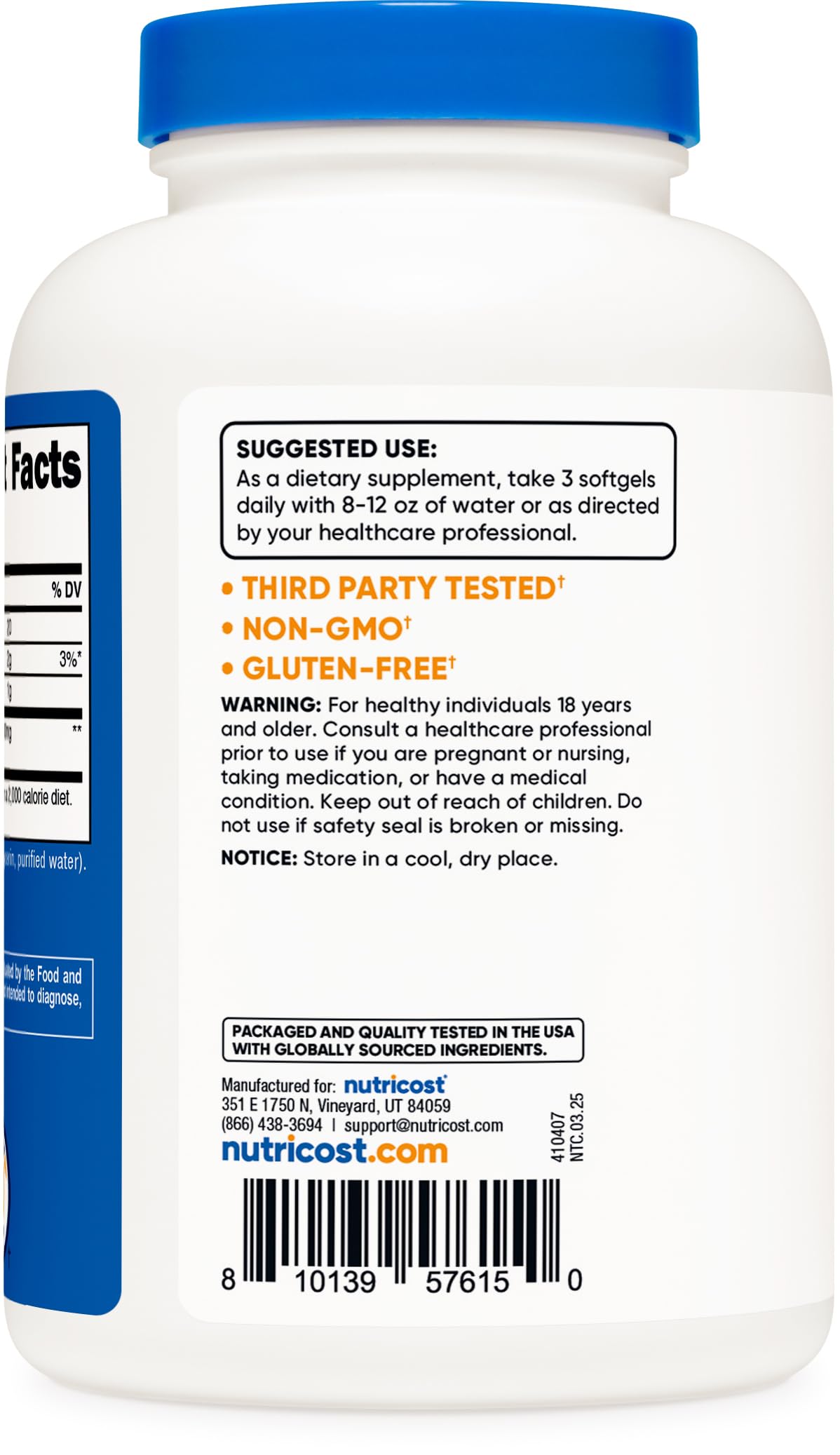 Nutricost etiqueta nutricional legible que destaca ingredientes y certificaciones