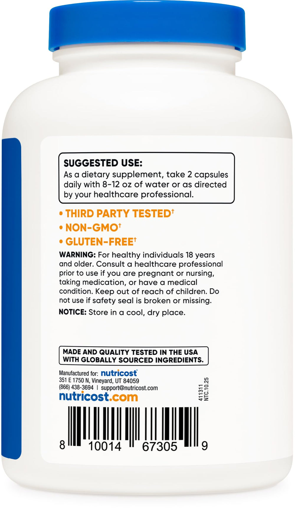 Nutricost etiqueta nutricional enfocada en 1500 mg y 45% saponinas