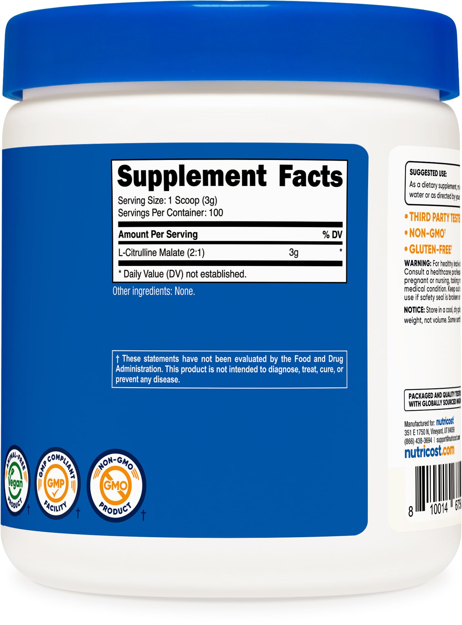 Etiqueta Nutricost con información y certificaciones, seguridad y transparencia