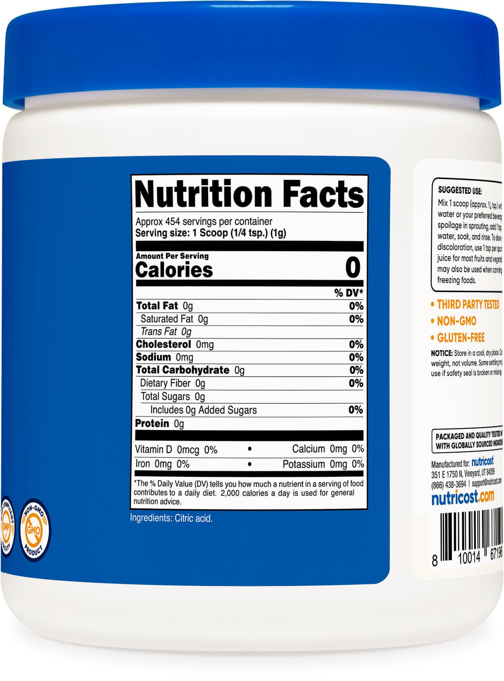Nutricost etiqueta del envase y lista de ingredientes, fabricación GMP