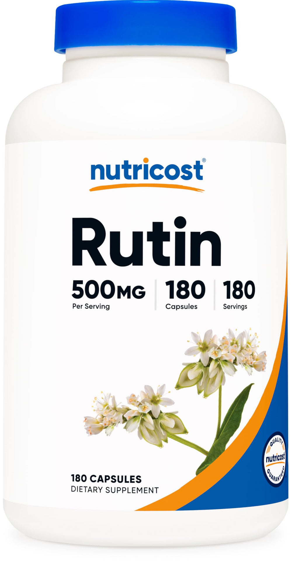 Nutricost frasco frontal mostrando 180 cápsulas y beneficio de suministro prolongado