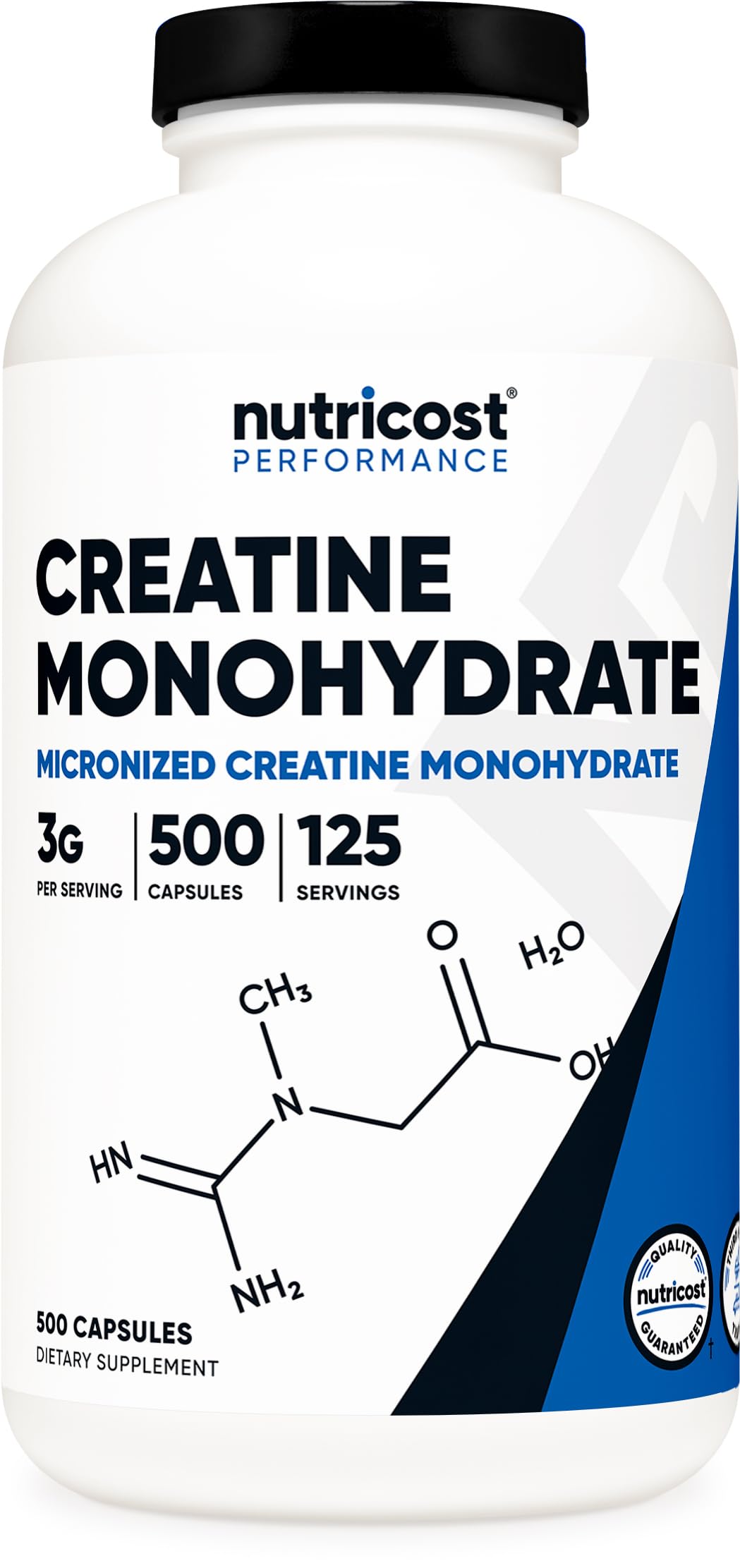 Nutricost frasco frontal mostrando 500 cápsulas y facilidad de uso