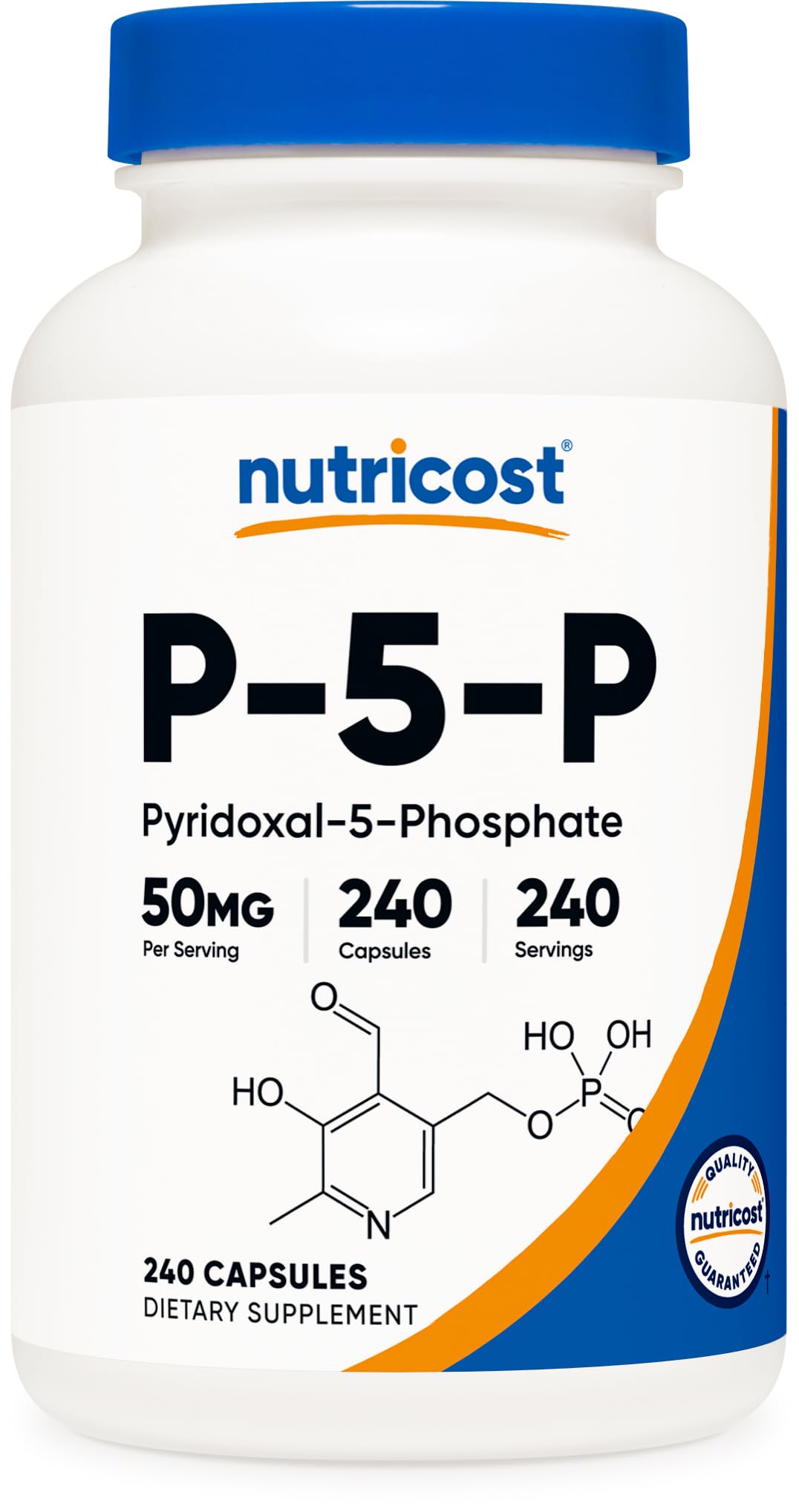 Nutricost frasco P5P 50 mg mostrando frente y diseño, confianza de marca