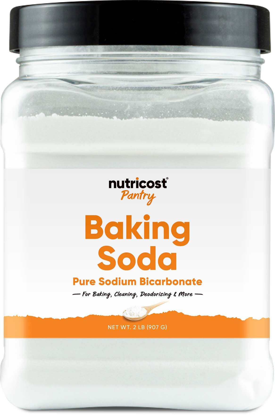 Nutricost envase frontal de bicarbonato de sodio 2 lb mostrando presentación y uso práctico