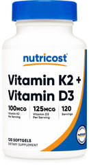 Nutricost envase frontal de Vitamin D3 + K2 mostrando la marca y beneficios