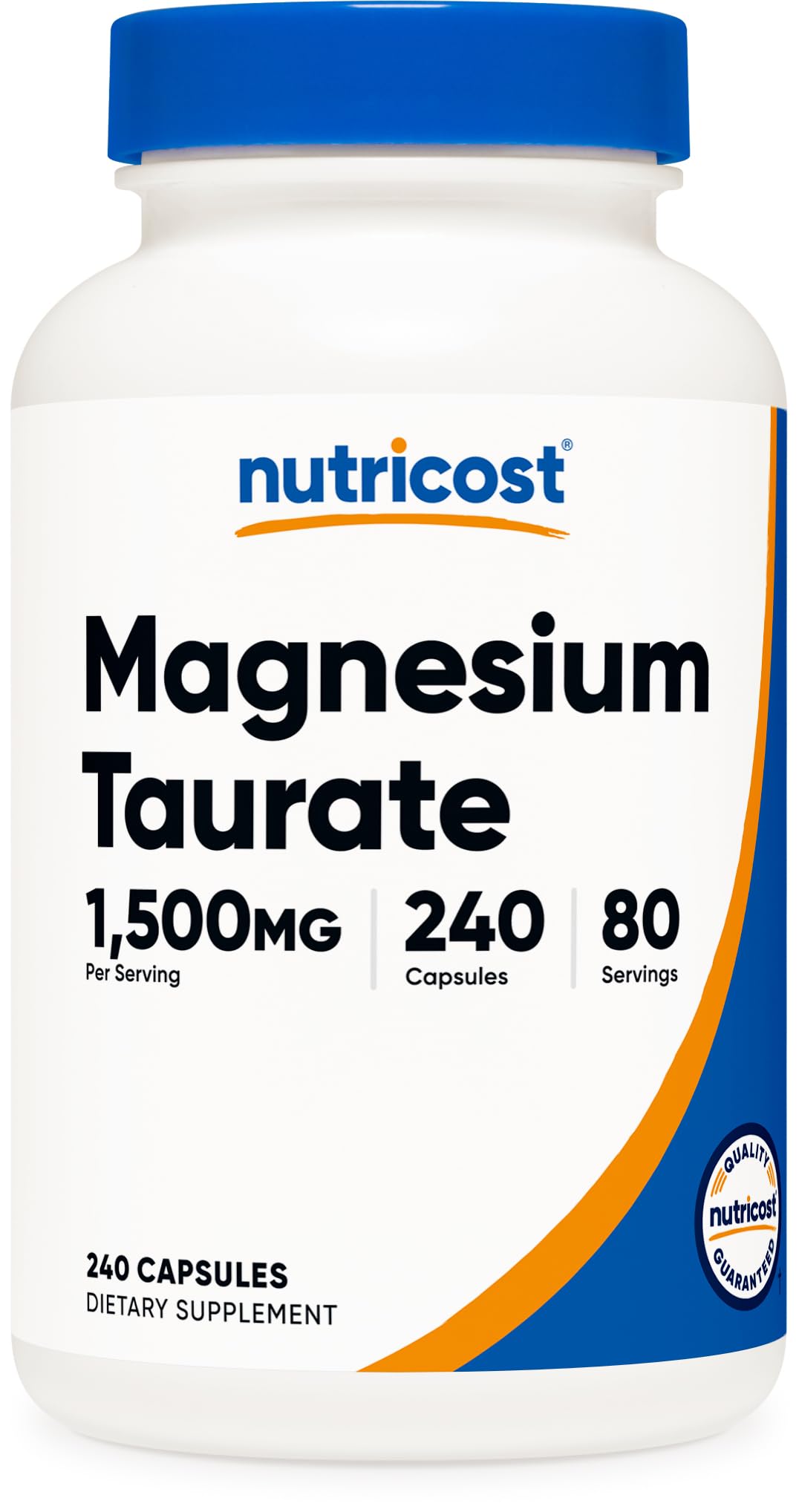 Nutricost envase frontal de Magnesium Taurate, presentación clara y duración larga