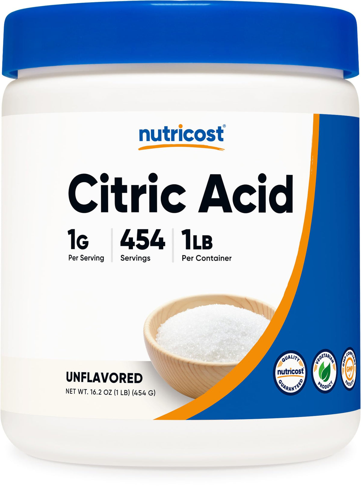 Nutricost envase frontal del ácido cítrico en polvo, presentación segura