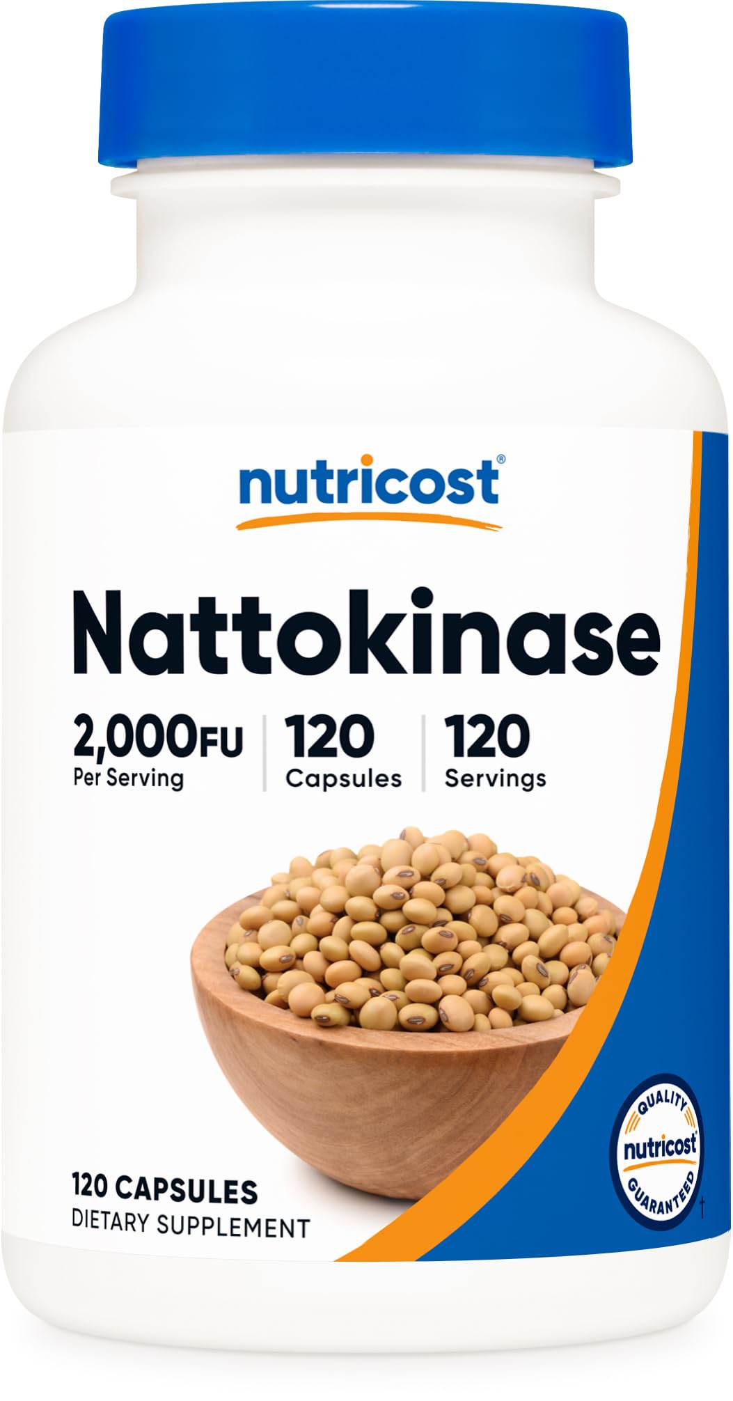 Nutricost frasco frontal con etiqueta clara y dosificación visible