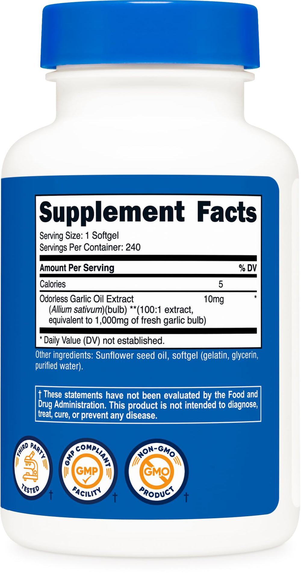 Etiqueta Nutricost Garlic con información nutricional clara y proceso de calidad