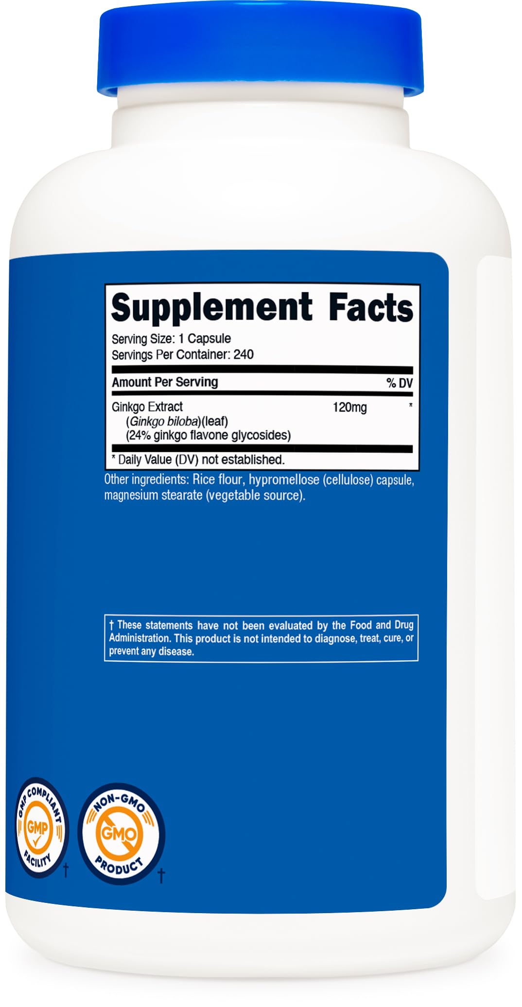 Nutricost etiqueta con información de 120 mg y certificaciones GMP y NSF