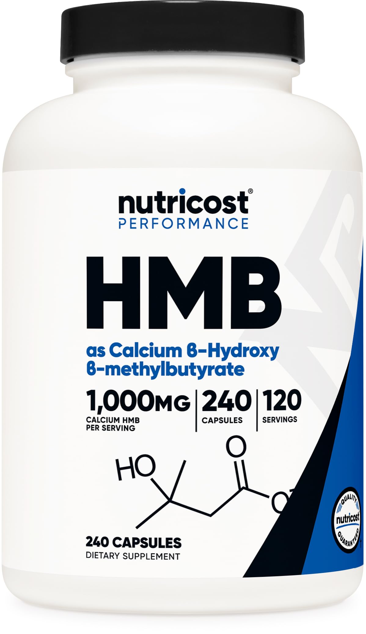 Nutricost frasco HMB 240 cápsulas mostrando portada y cantidad beneficios prácticos