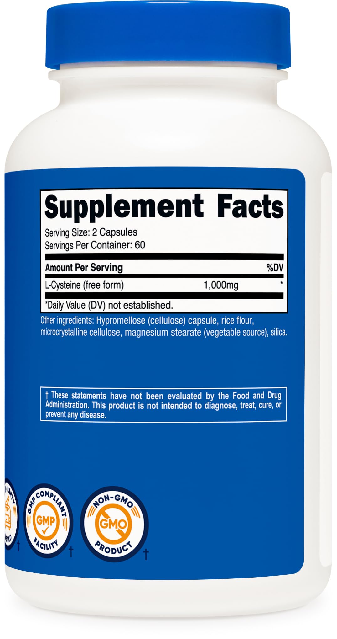 Nutricost etiqueta con información de 1000 mg y certificados