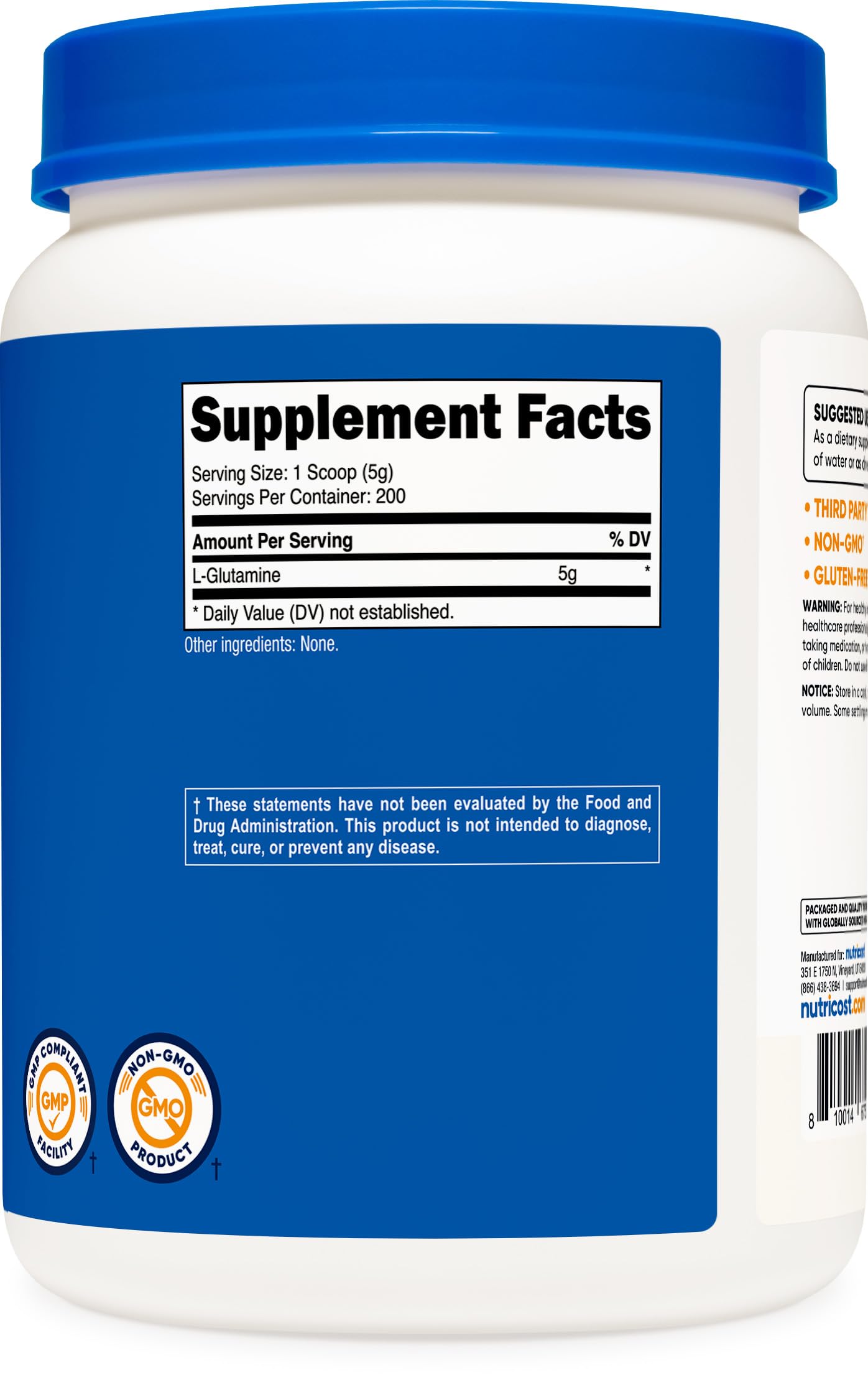 Nutricost detalle de la etiqueta con certificaciones y lista de ingredientes