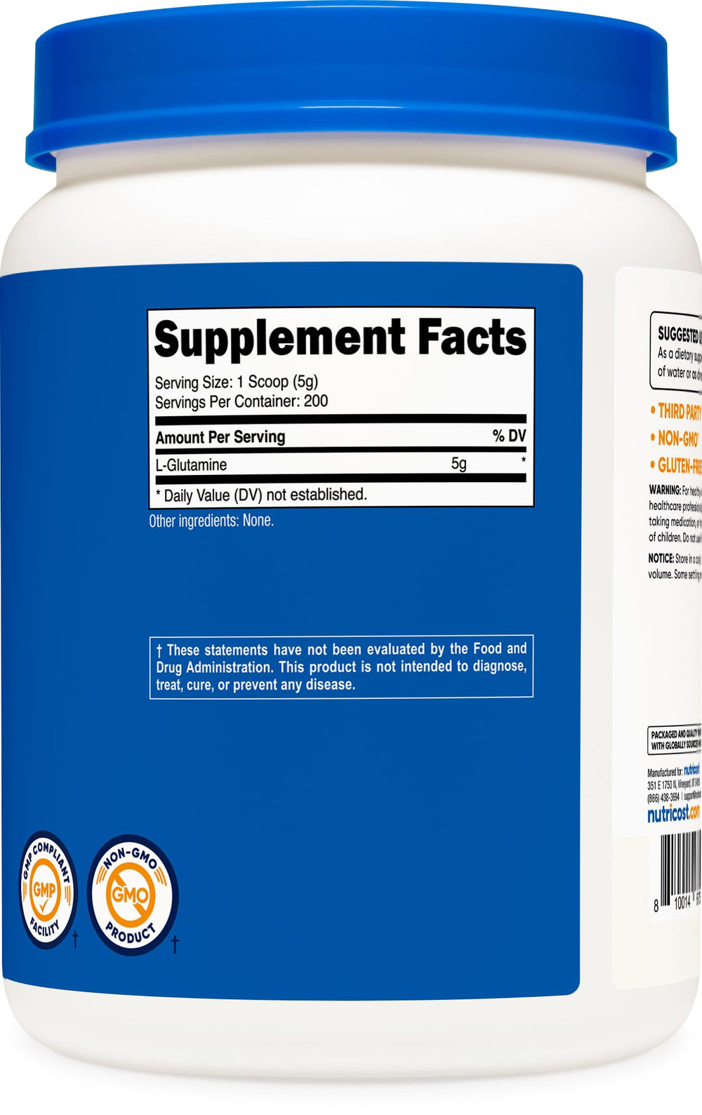 Nutricost detalle de la etiqueta con certificaciones y lista de ingredientes
