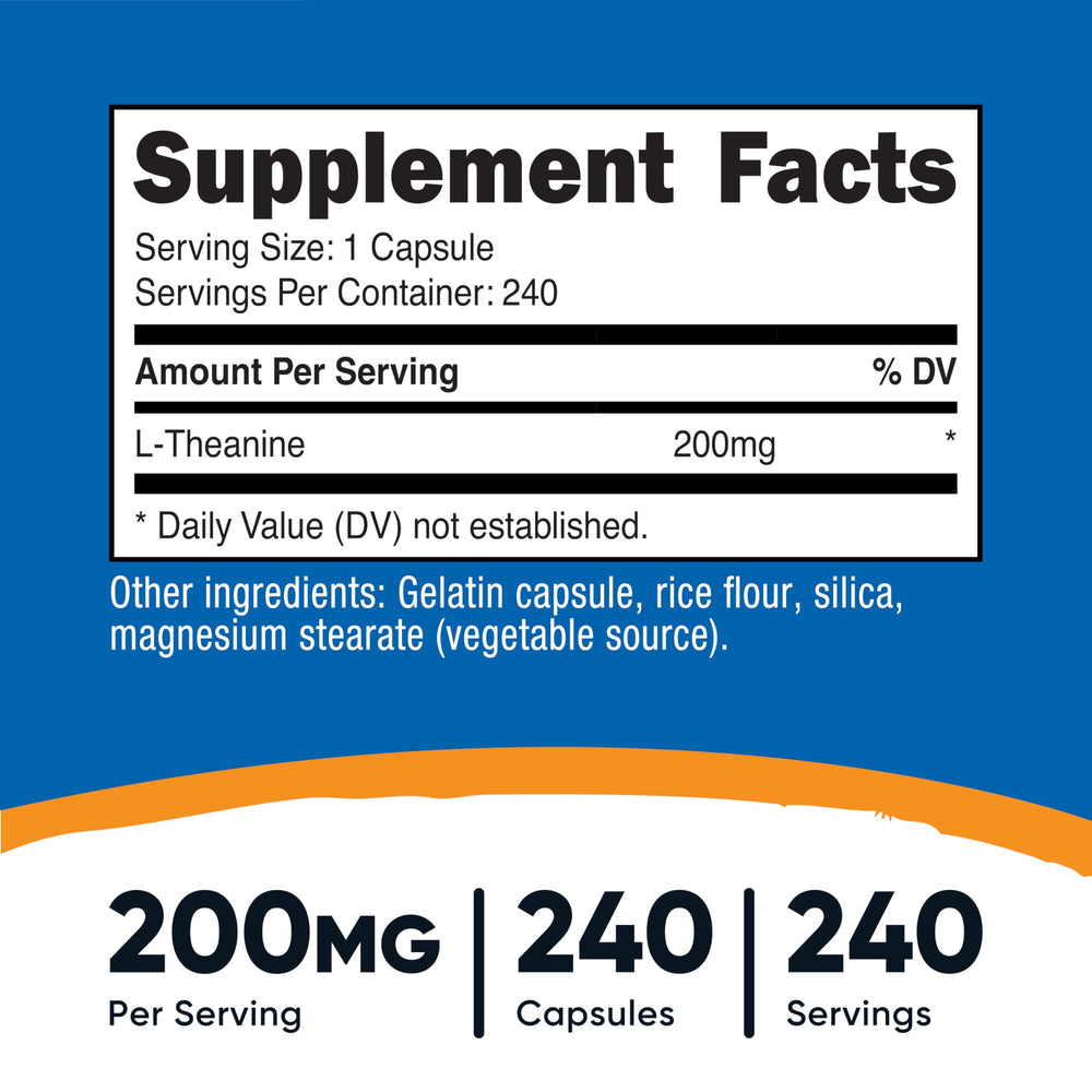 Nutricost L-Theanine primer plano de una cápsula para apreciar textura y calidad del recubrimiento