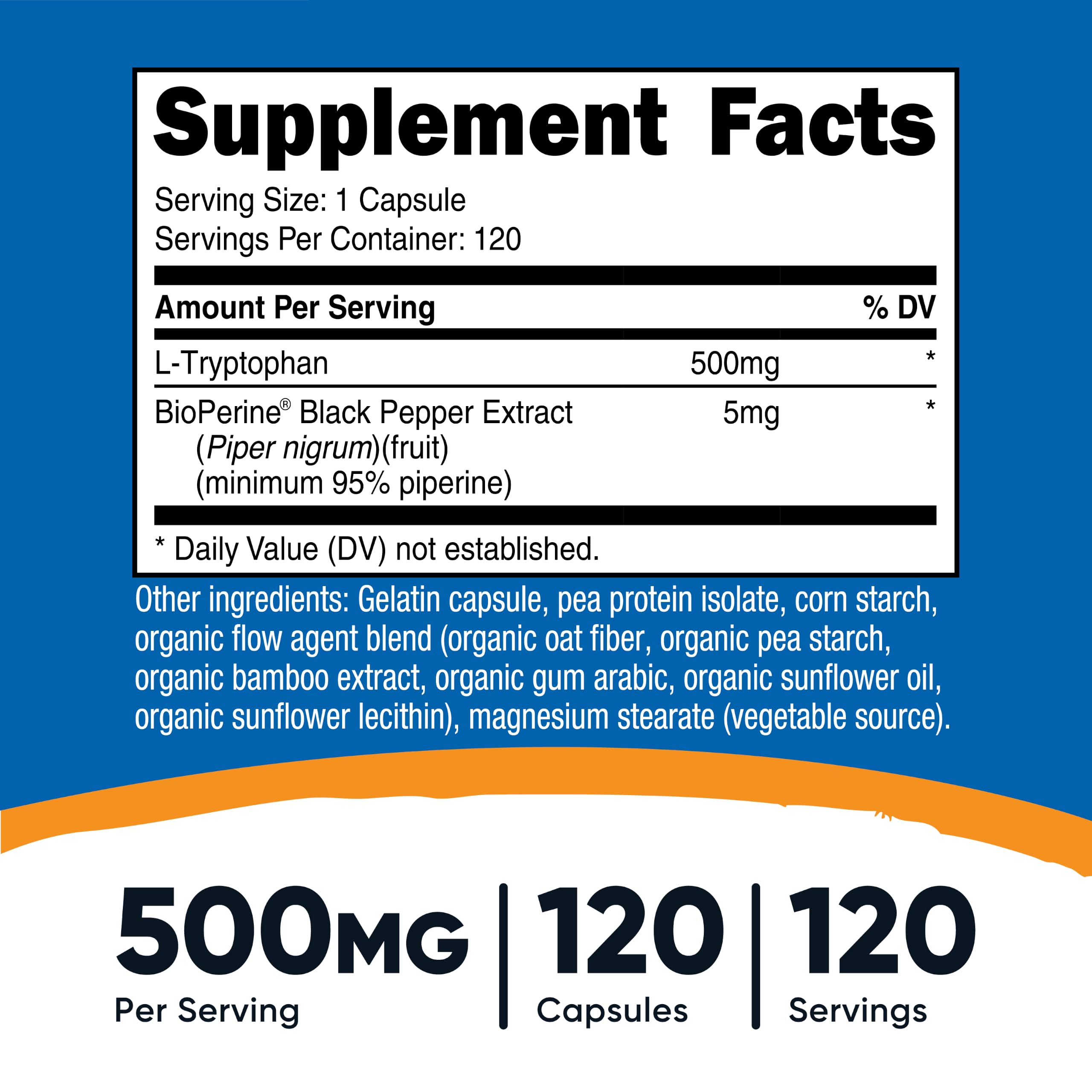 Nutricost etiqueta en primer plano destacando 500 mg y BioPerine claramente