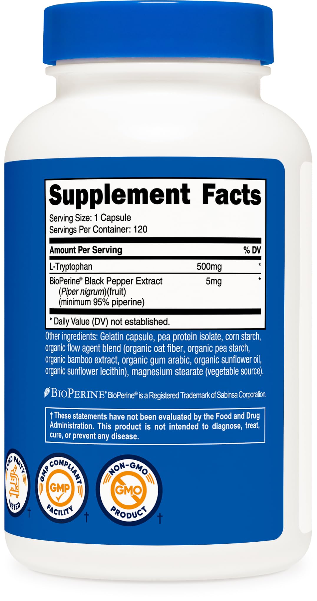 Nutricost listado de ingredientes resaltando No-GMO y libre de gluten