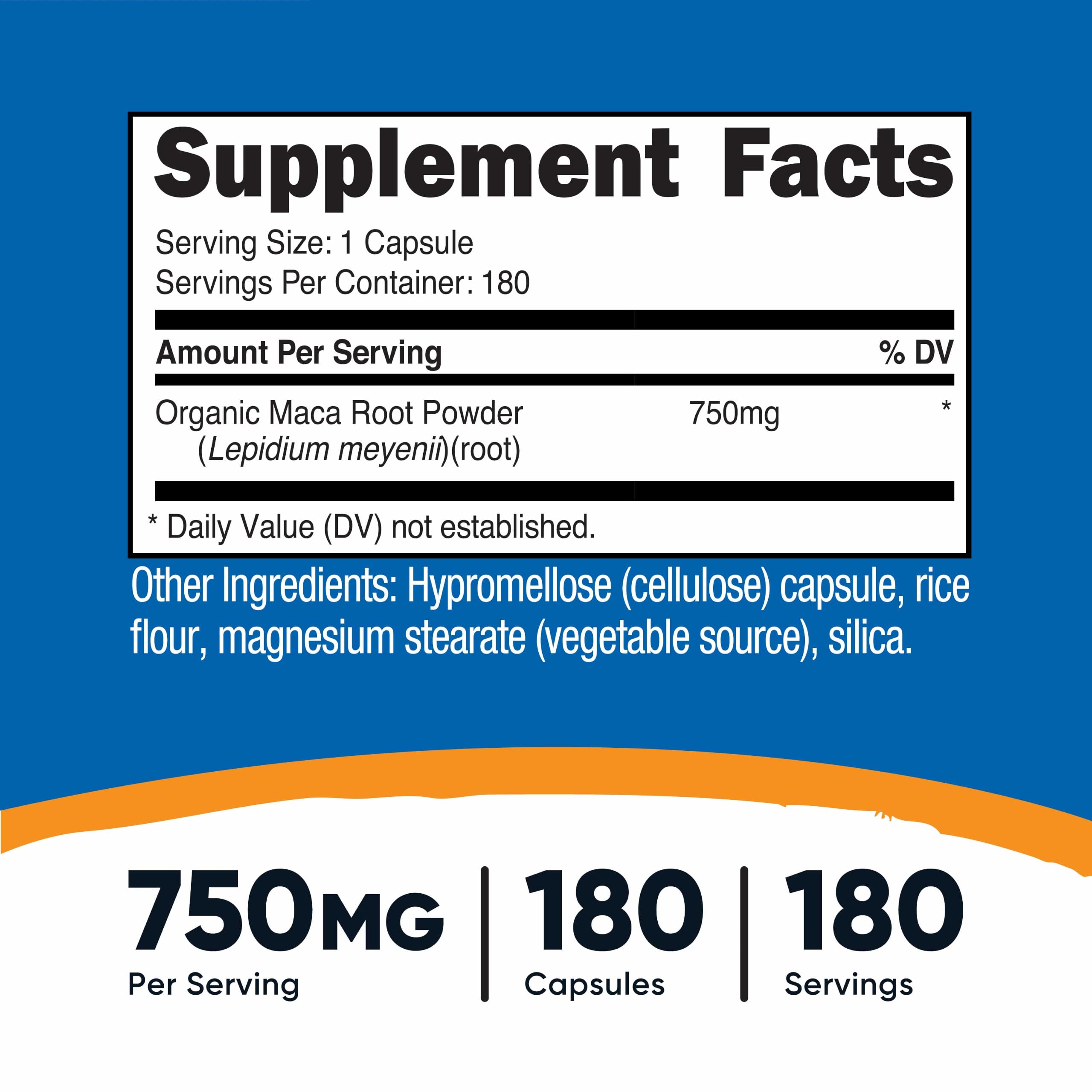 Nutricost etiqueta lateral indicando 750 mg por cápsula y certificaciones claras