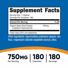 Nutricost etiqueta lateral indicando 750 mg por cápsula y certificaciones claras