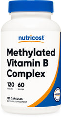 Nutricost bote frontal del complejo B mostrando marca y diseño, transmite confianza
