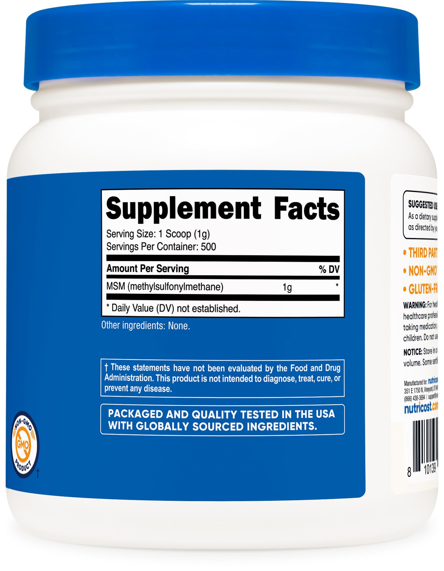 Nutricost etiqueta con lote y certificaciones, garantía de calidad