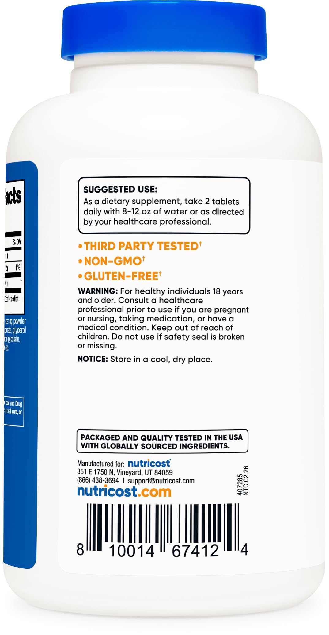 Nutricost etiqueta nutricional destacando dosis y pureza