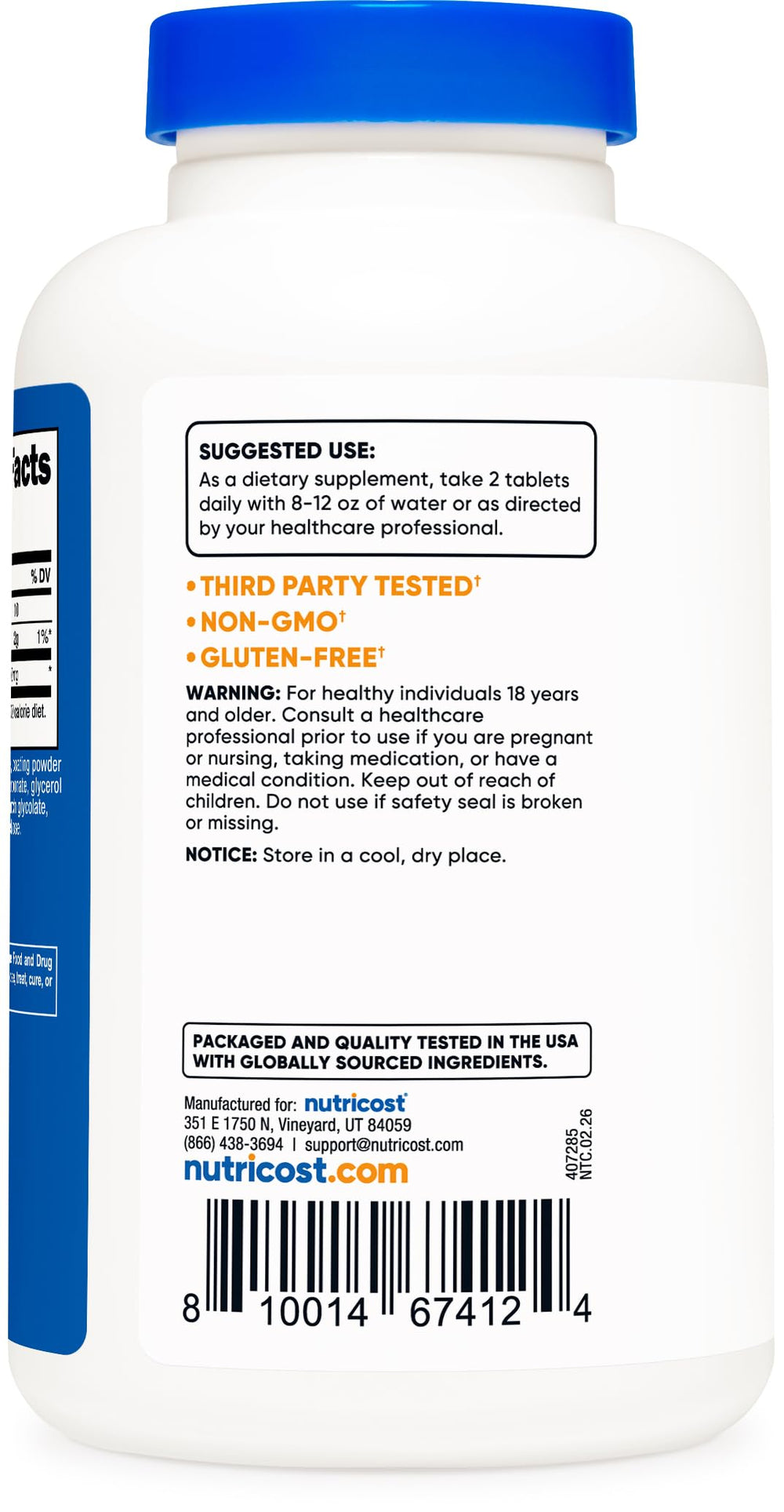 Nutricost etiqueta nutricional destacando dosis y pureza