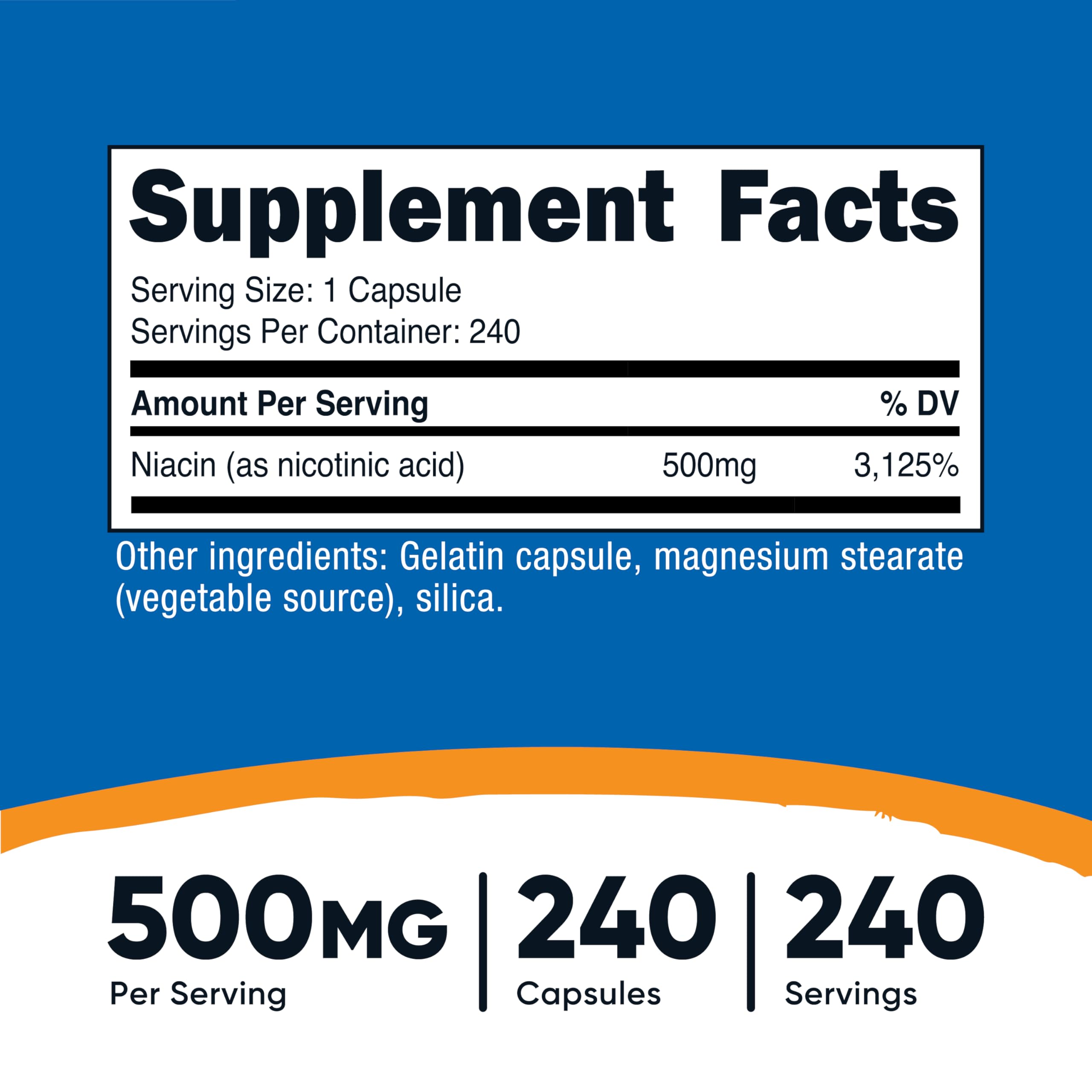 Detalle de cápsula de Nutricost Niacin para apreciar textura y tamaño de la cápsula