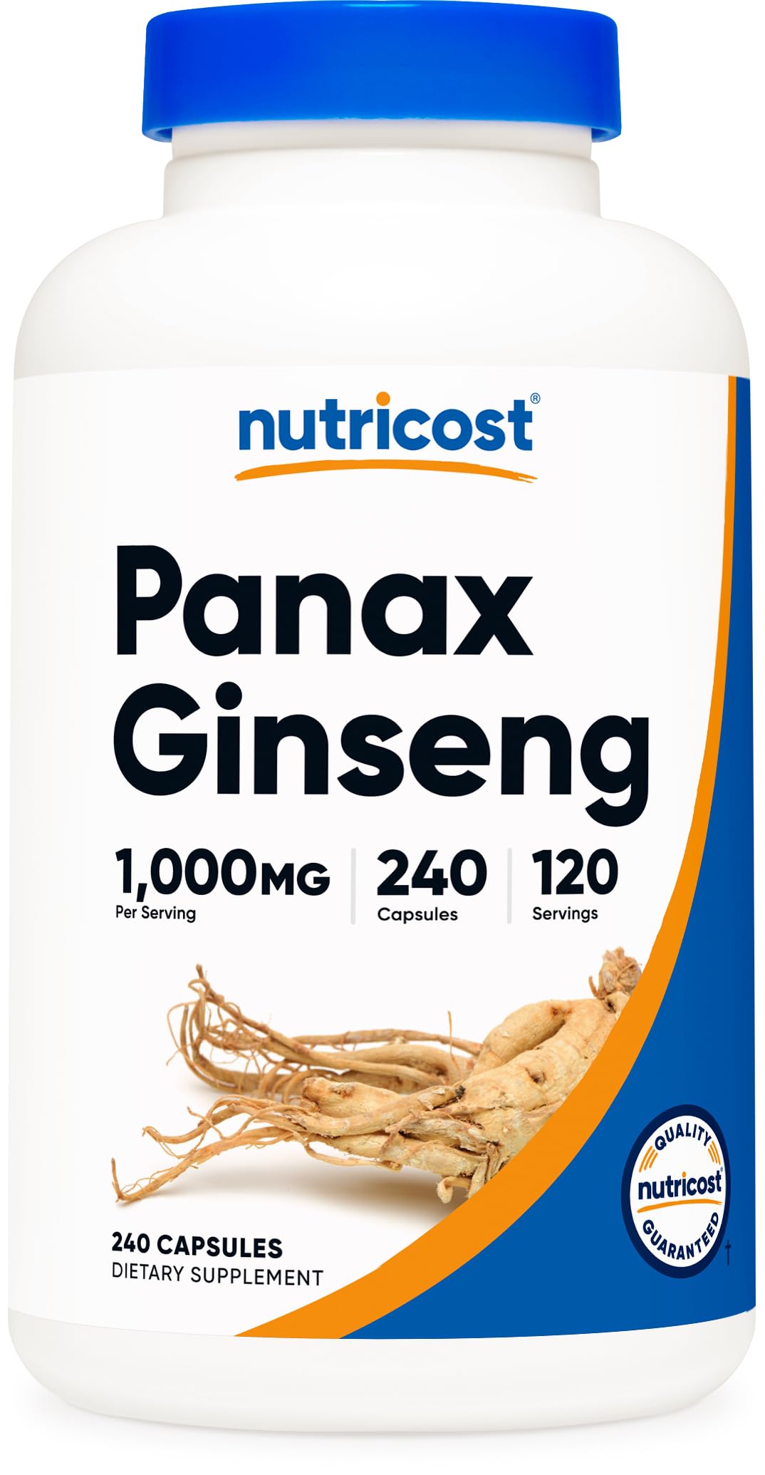 Nutricost frasco frente mostrando la marca y tamaño del envase, confianza en calidad