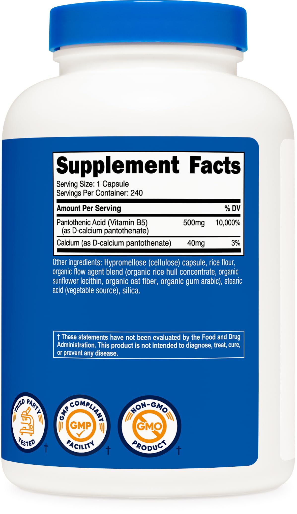 Nutricost etiqueta con certificaciones NSF y libre de gluten