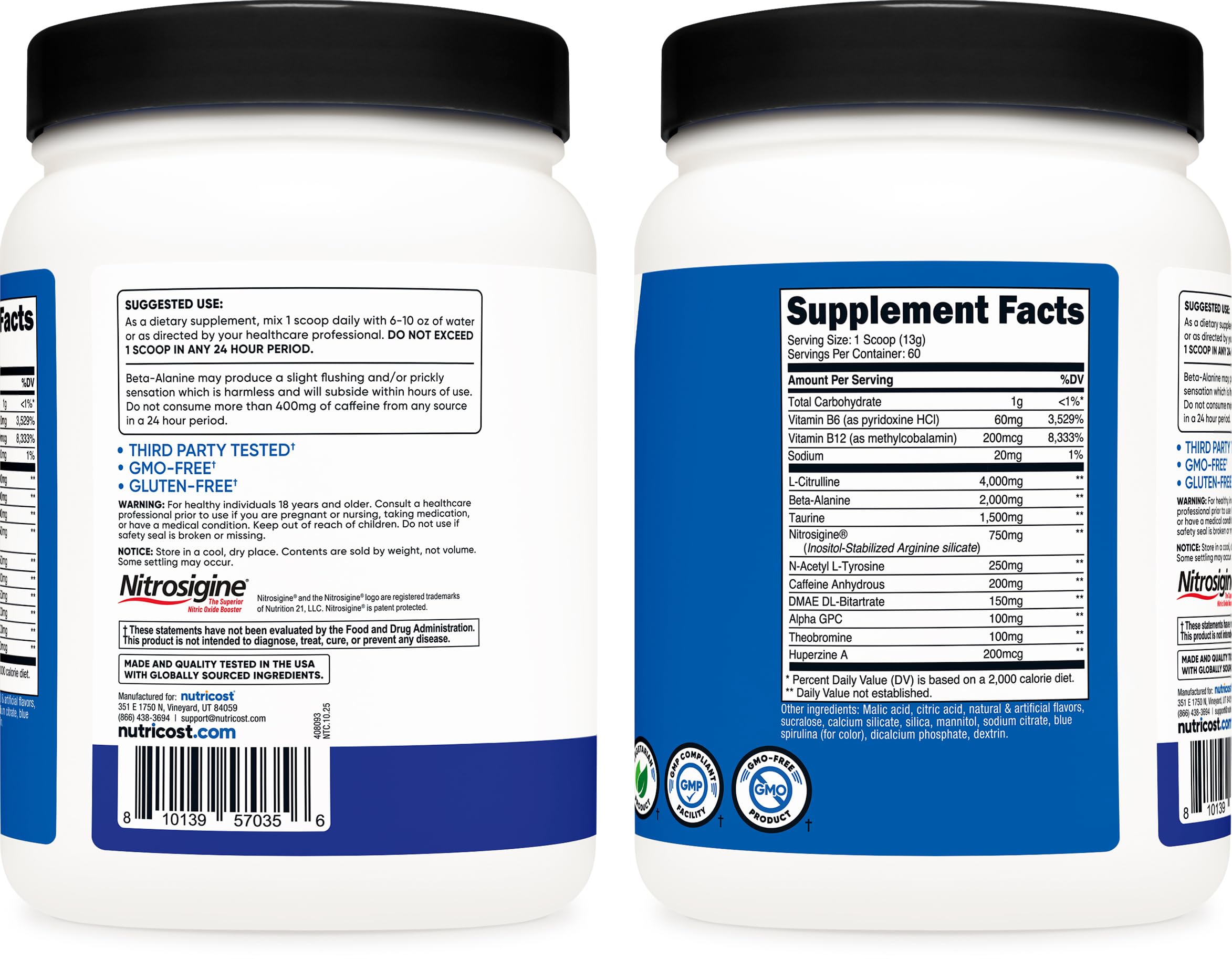 Nutricost etiqueta con ingredientes y dosis visibles para transparencia