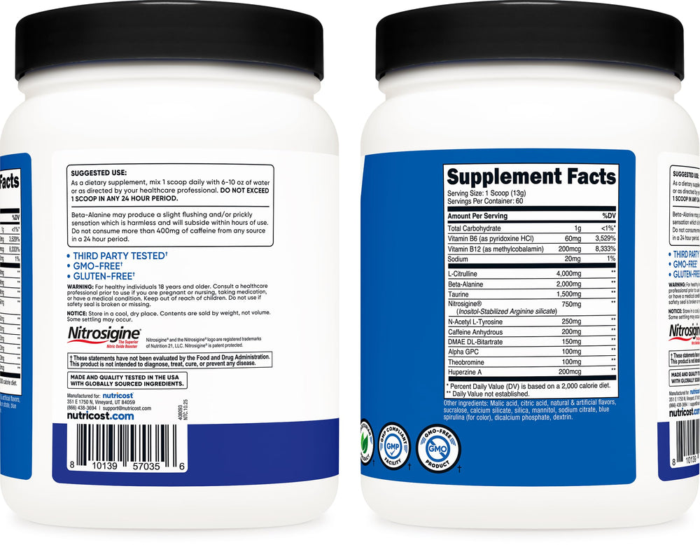 Nutricost etiqueta con ingredientes y dosis visibles para transparencia