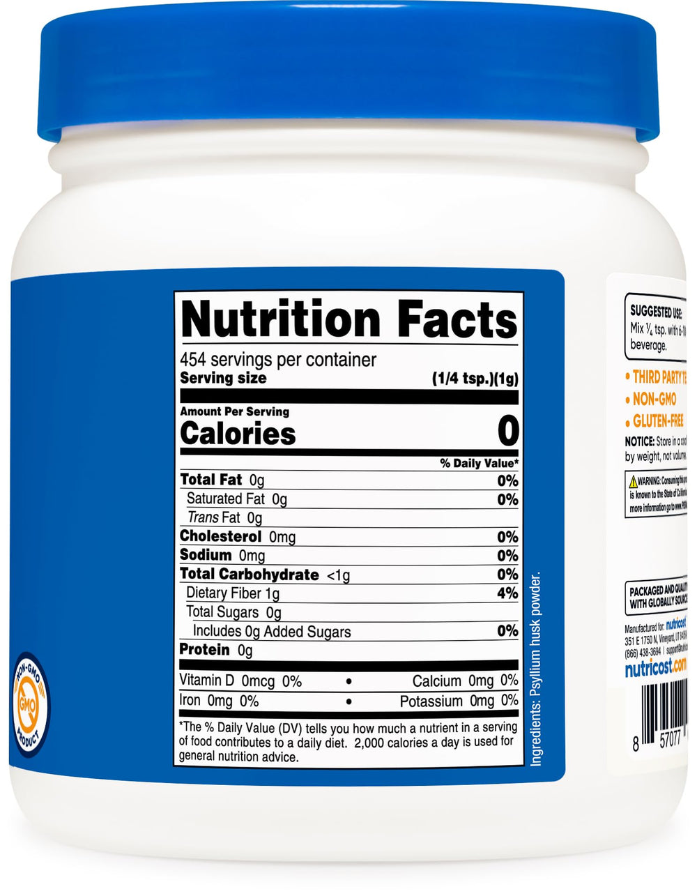 Nutricost psyllium en cucharada para comparar la porción y la escala