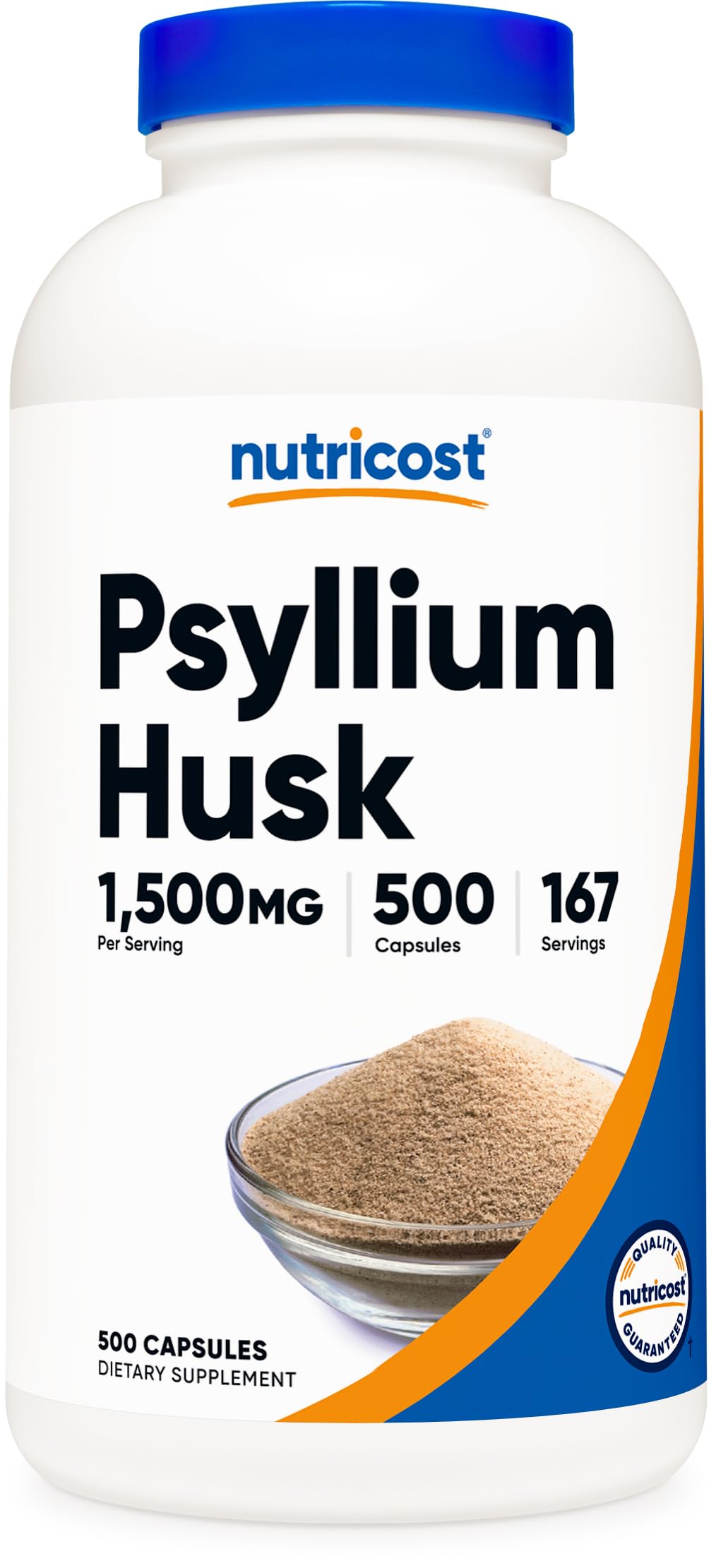 Nutricost frasco frontal mostrando 500 cápsulas y etiqueta clara