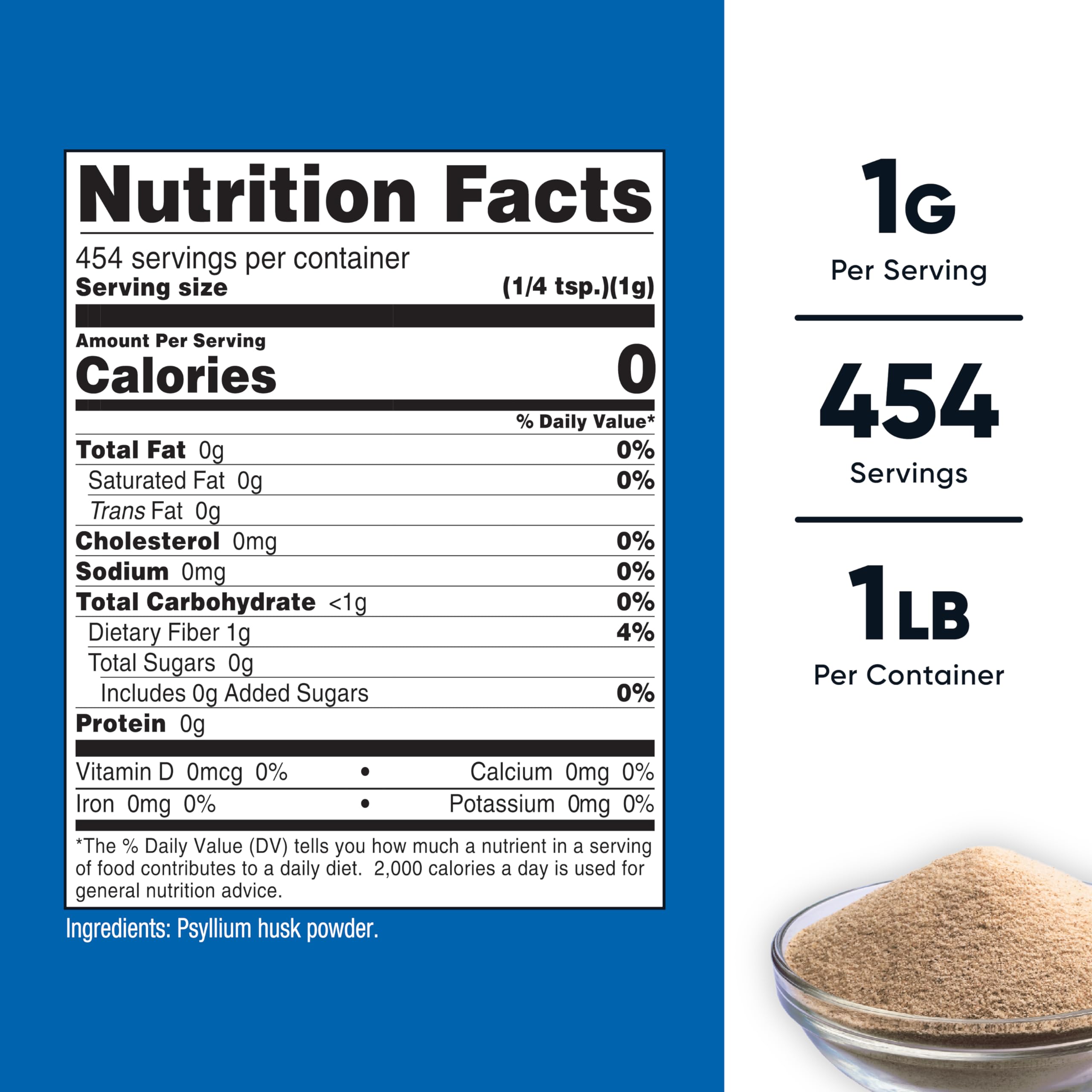 Nutricost psyllium textura molida en primer plano, aspecto fino y uniforme
