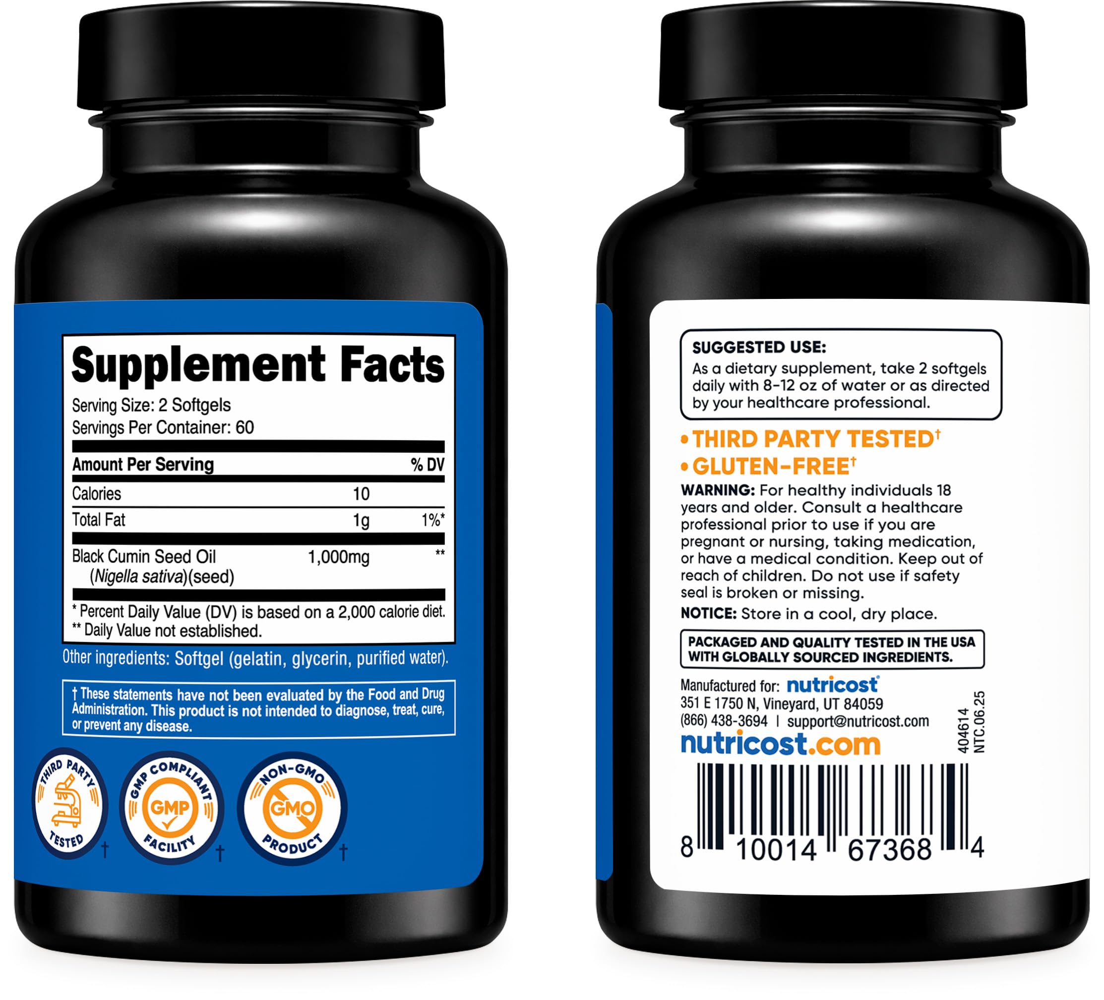 Nutricost mano sosteniendo varias softgels para referencia de tamaño