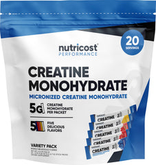 Nutricost empaque frontal mostrando stickpacks, conveniencia para llevar