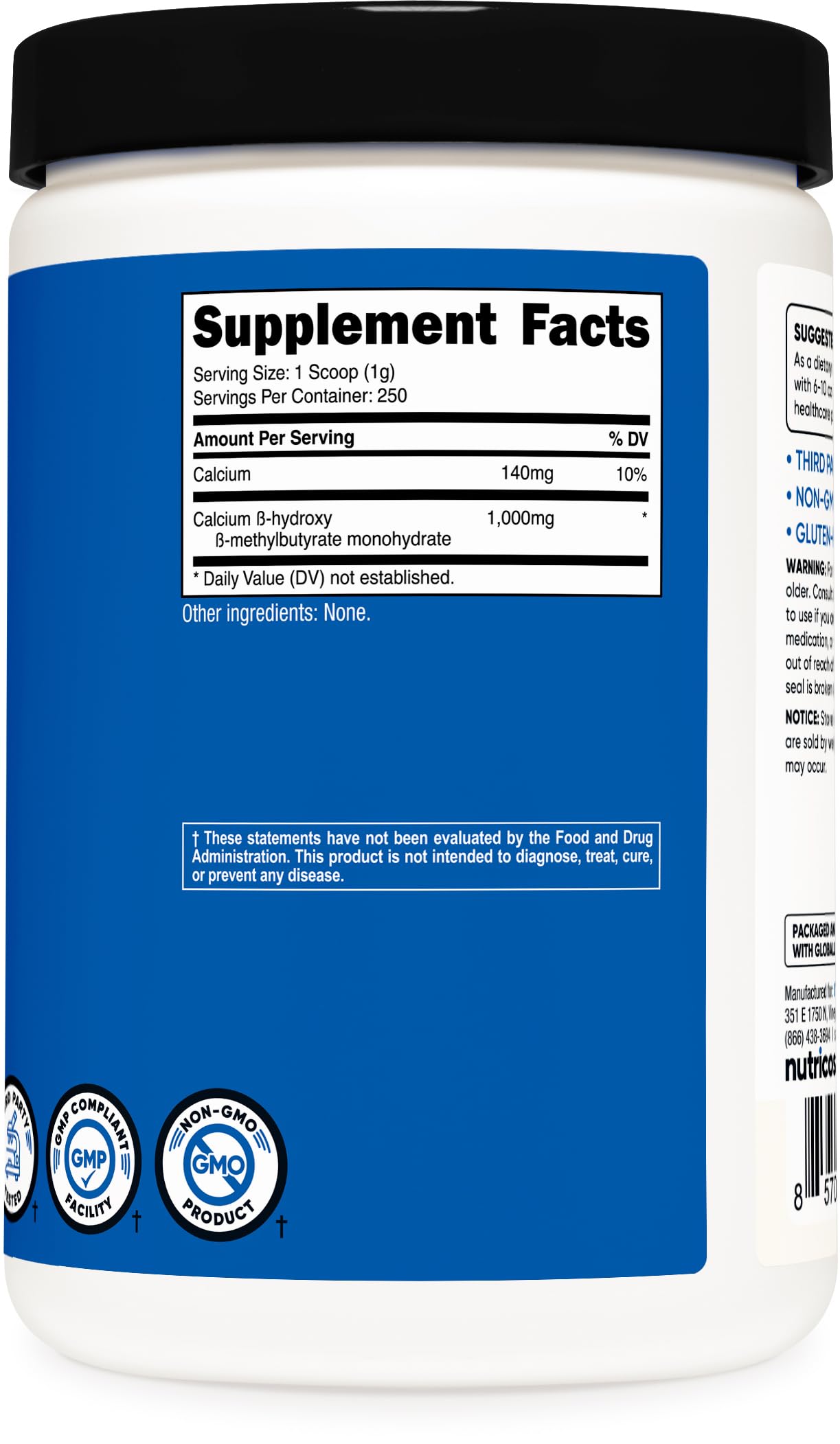 Nutricost frasco en mano para comparar tamaño y cantidad de 250 g