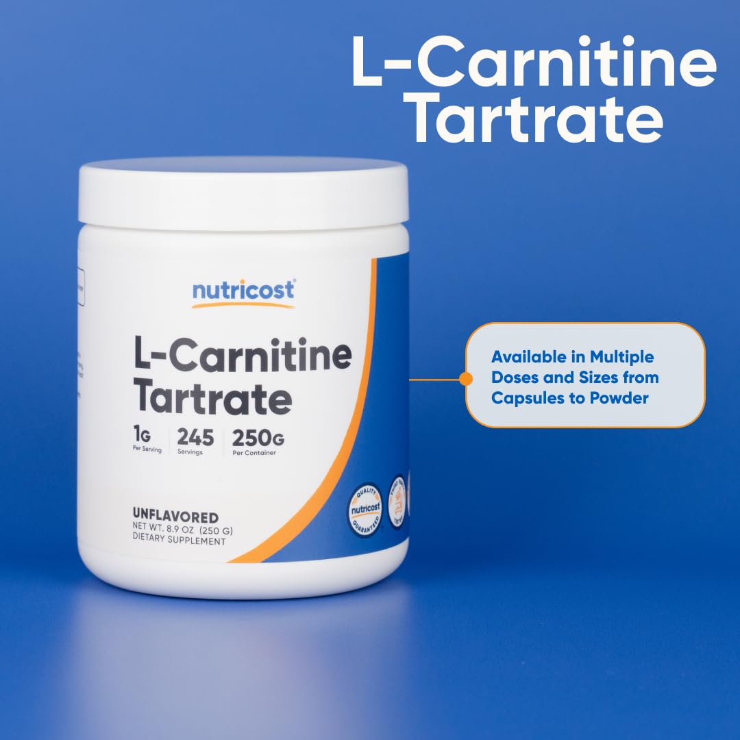 Nutricost bote 250 g junto a fruta para referencia de tamaño