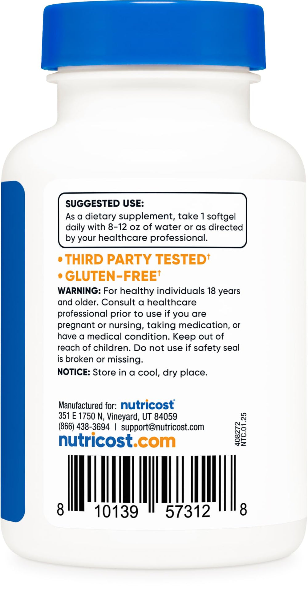 Nutricost etiqueta nutricional mostrando concentración y certificaciones