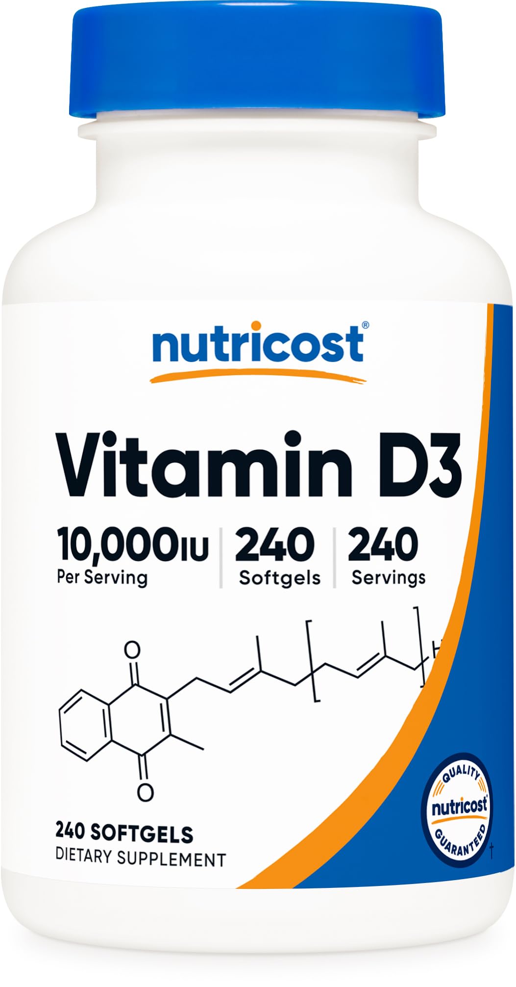 Nutricost frasco frontal con 240 softgels mostrando presentación y duración