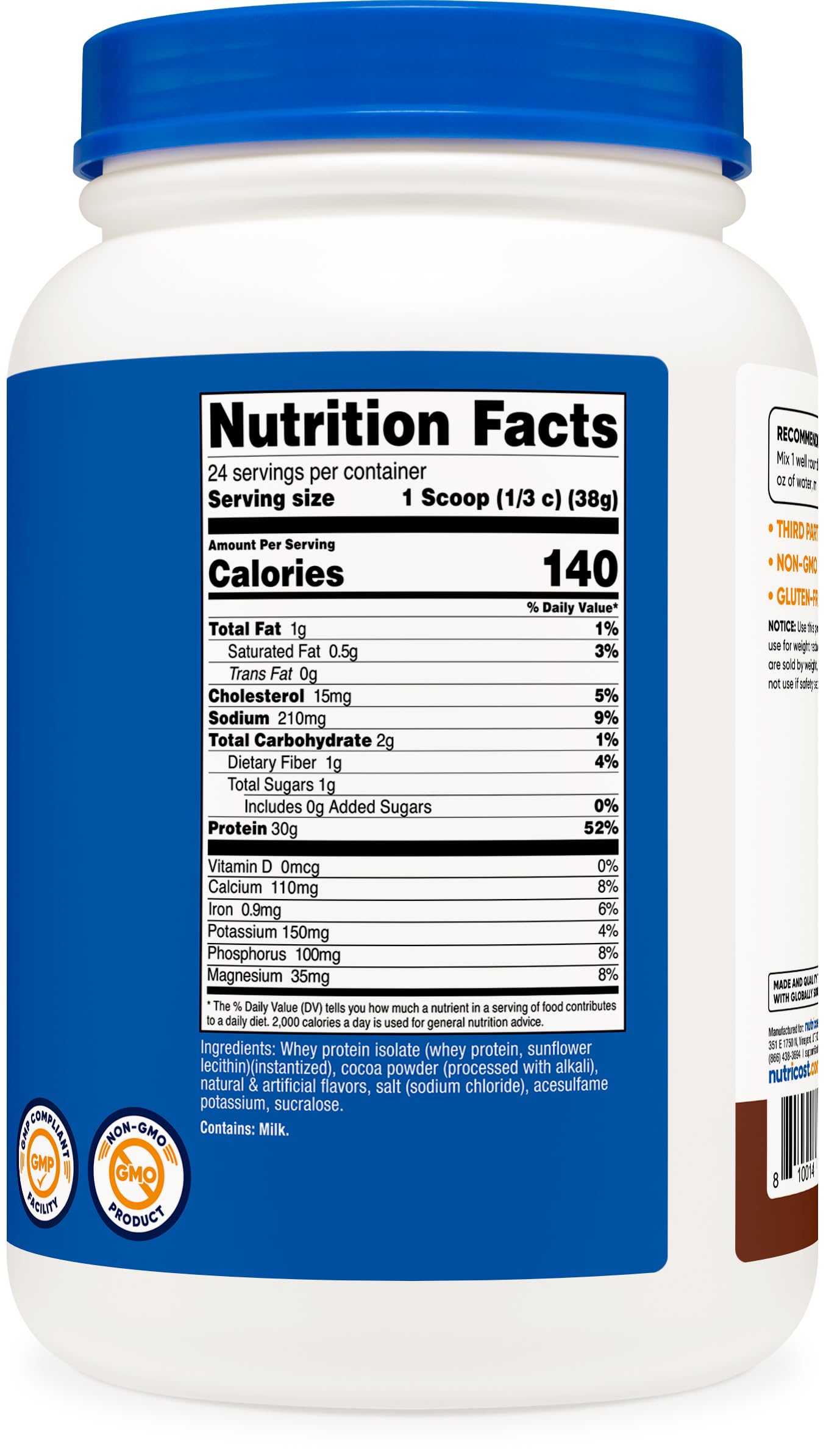 Nutricost comparación de tamaño del envase 2 lb para evaluar almacenamiento y porciones