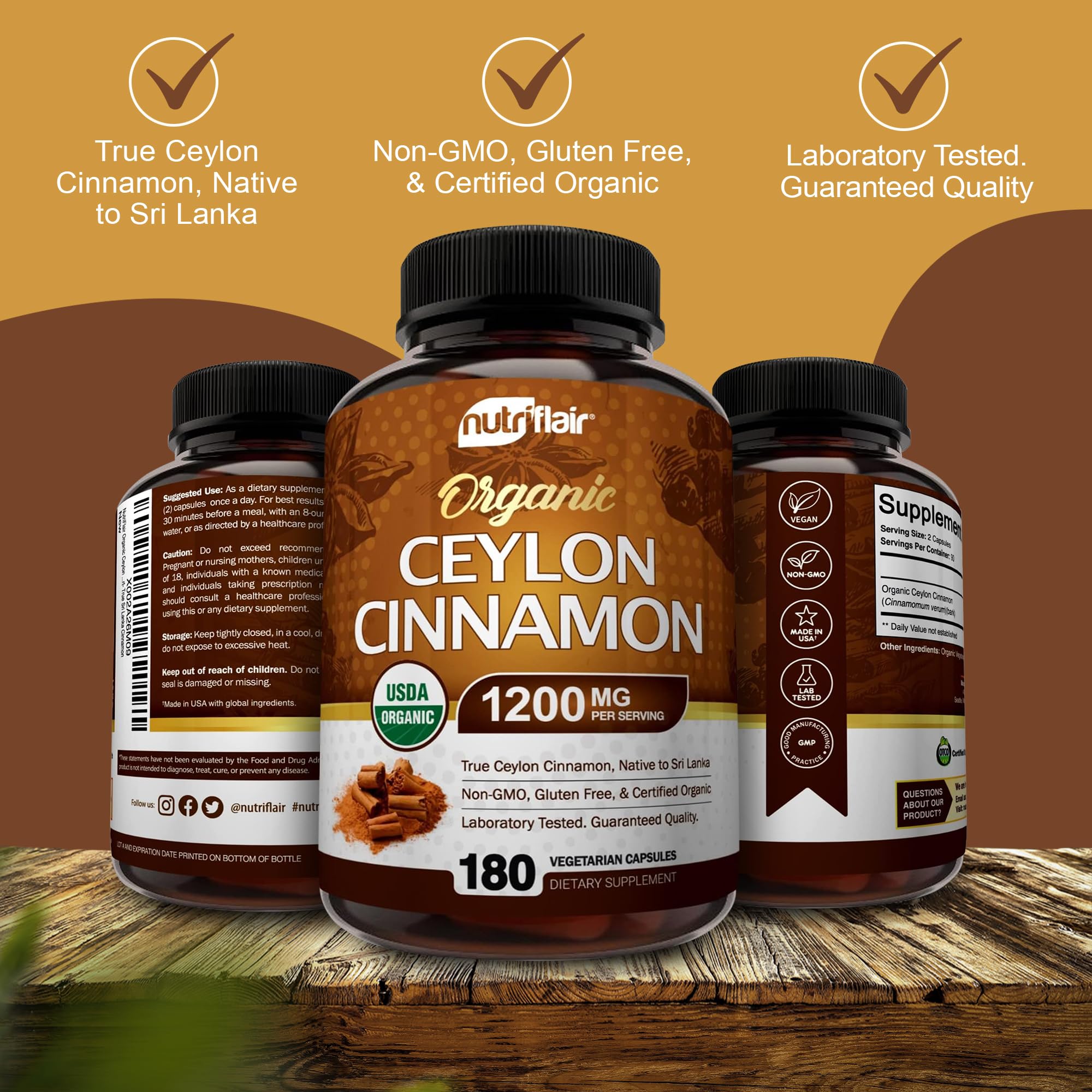 NutriFlair frasco junto a regla para comparar tamaño del envase