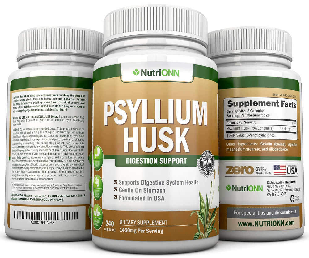 NutriONN cáscara de psyllium cruda destacando su origen natural